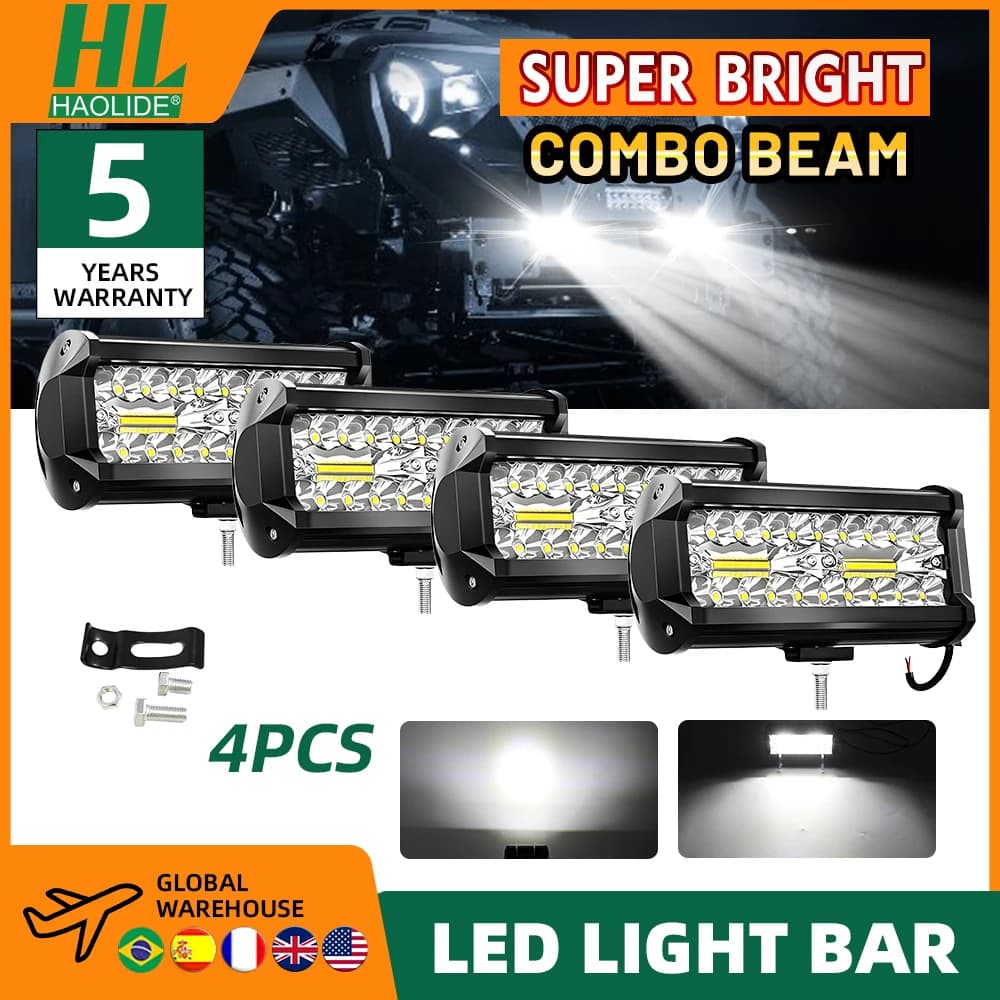 HAOLIDE 7inch 240W LED Work Light Pods Flood Combo Beams Off-road Square Lawn Mower for SUV ATV 4X4 Truck Boat Car 12V 24V
