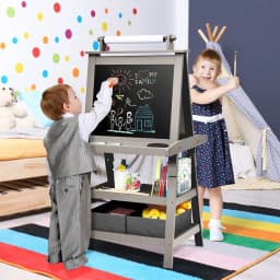 DORTALA Kids Art Easel 3 in 1 Double-Sided Storage Easel Toddlers Wooden Standing Easel