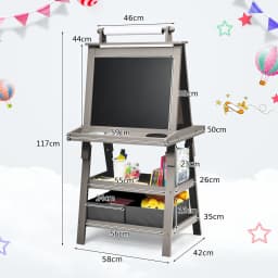 DORTALA Kids Art Easel 3 in 1 Double-Sided Storage Easel Toddlers Wooden Standing Easel