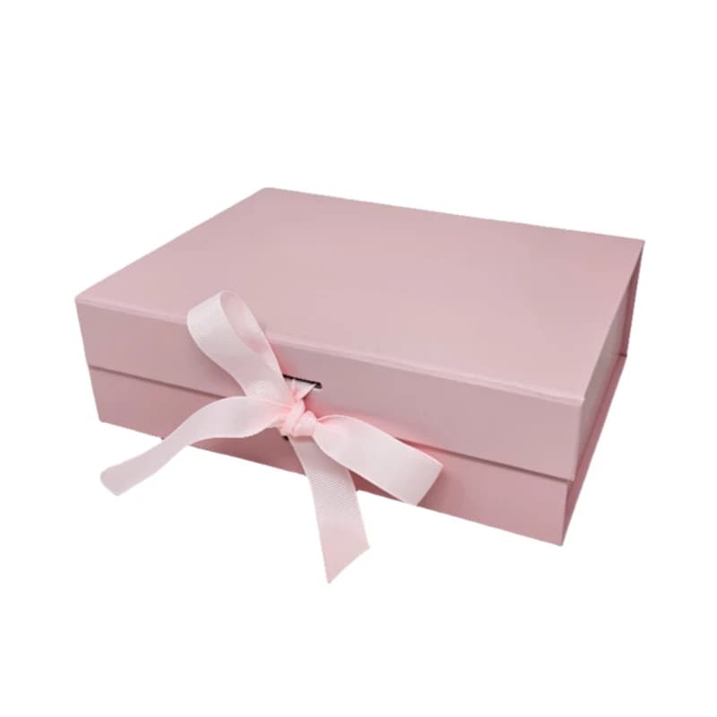 Wholesale A5 Size Pale Pink Folding Magnetic Gift Box with Changeable Ribbon