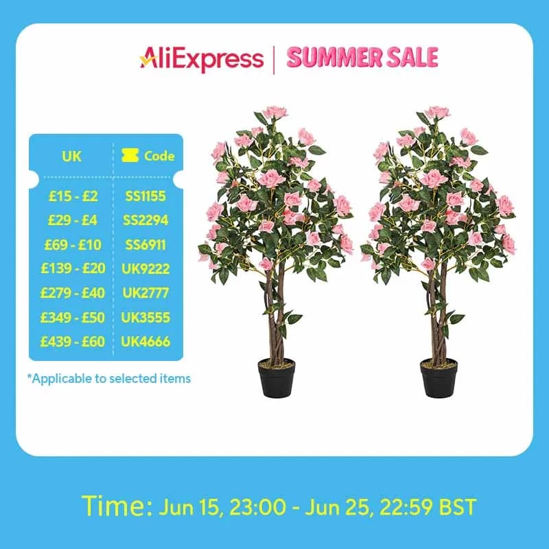 HOMCOM Set of 2 Decorative Artificial Plants Rose Trees in Pot, Pink