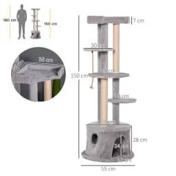 PawHut Cat Tree Kitten Tower w/ Scratching Post Condo Plush Perches Grey