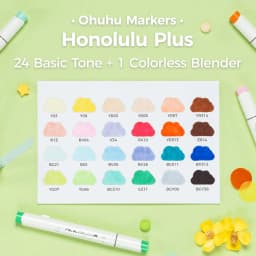 Ohuhu Honolulu Plus 24 Colors Alcohol Markers Double Tipped Art Marker Set Refillable Marker Pen Coloring Illustrations Drawing