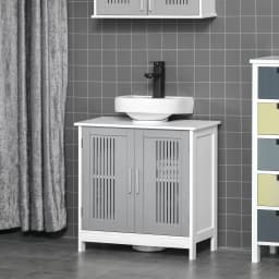 kleankin Bathroom Pedestal Under Sink Cabinet with Storage Shelf, 2 Doors, Grey