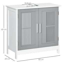 kleankin Bathroom Pedestal Under Sink Cabinet with Storage Shelf, 2 Doors, Grey