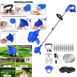 21 V Battery Grass Trimmer with 2 Batteries with Rotating Handle, Cordless Grass Trimmer for Garden, Yard