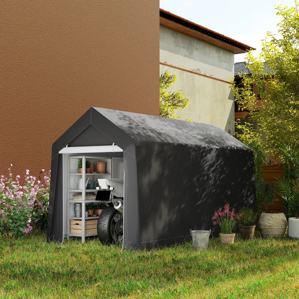 2.1 X 3.6(m) Garden Storage Shed, Waterproof and Heavy Duty Dark Grey