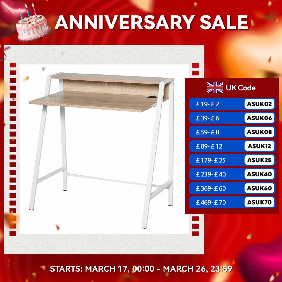 HOMCOM 2-Tier Storage Computer Workstation with Shelf, Metal Frame Walnut