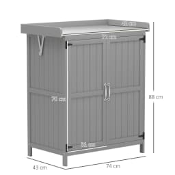 Wooden Garden Tool Shed with Hinged Roof and Shelf, Gray
