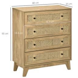 HOMCOM Chest of Drawers, 4 Drawer Unit Storage Organiser with Rattan Element