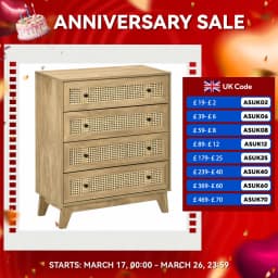 HOMCOM Chest of Drawers, 4 Drawer Unit Storage Organiser with Rattan Element