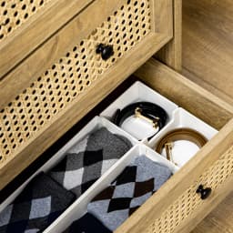 HOMCOM Chest of Drawers, 4 Drawer Unit Storage Organiser with Rattan Element