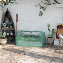 Steel Raised Garden Bed Planter Box Kit with Greenhouse, for Dual Use, Green