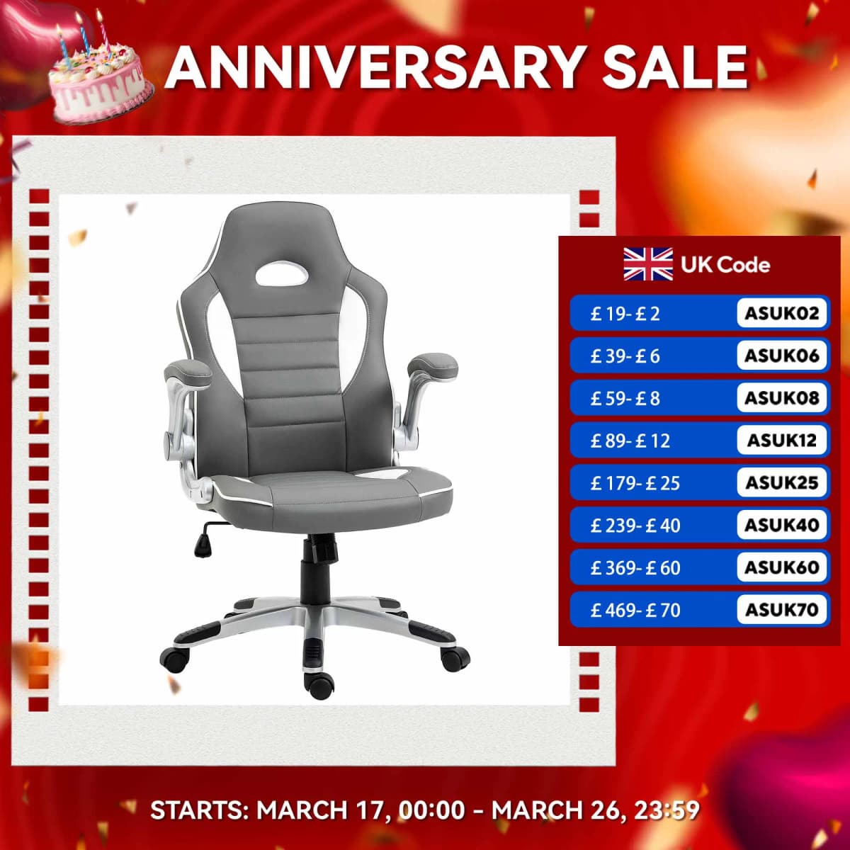 Vinsetto Gaming Chair PU Leather Office Chair Swivel Chair Grey