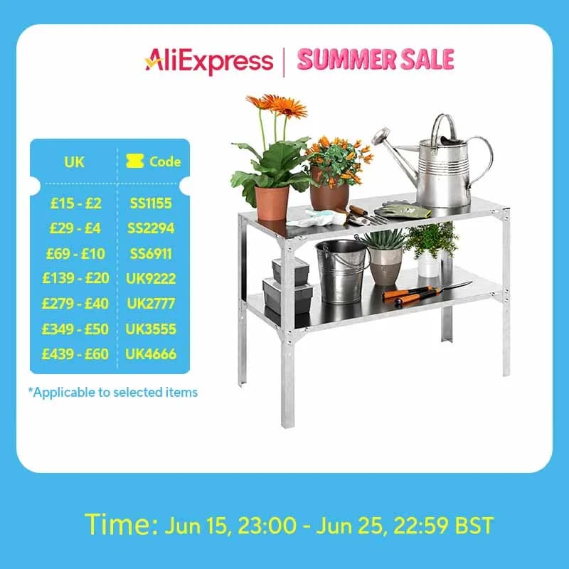 2 Tier Potting Bench Table, Galvanized Steel Planting Work Bench, Silver Tone