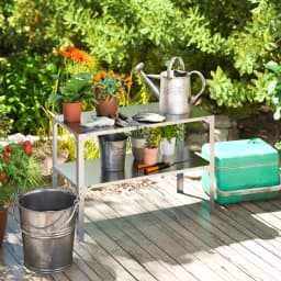 2 Tier Potting Bench Table, Galvanized Steel Planting Work Bench, Silver Tone