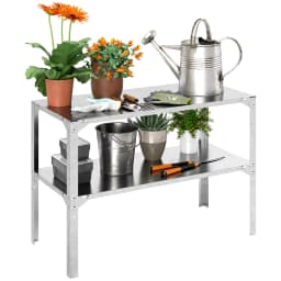 2 Tier Potting Bench Table, Galvanized Steel Planting Work Bench, Silver Tone