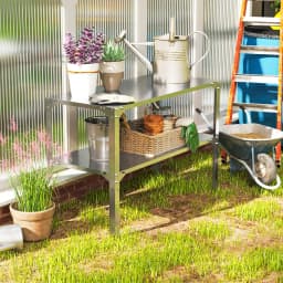 2 Tier Potting Bench Table, Galvanized Steel Planting Work Bench, Silver Tone