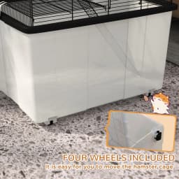 PawHut Hamster Cage, Gerbil Cage with Wheels, Deep Bottom, Ramp, Food Dish, Water Bottle, for Dwarf, Syrian - Black