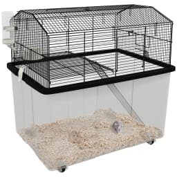 PawHut Hamster Cage, Gerbil Cage with Wheels, Deep Bottom, Ramp, Food Dish, Water Bottle, for Dwarf, Syrian - Black