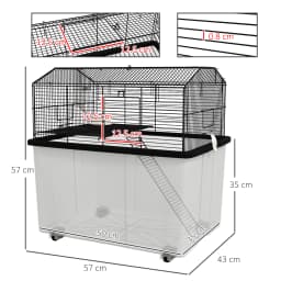 PawHut Hamster Cage, Gerbil Cage with Wheels, Deep Bottom, Ramp, Food Dish, Water Bottle, for Dwarf, Syrian - Black