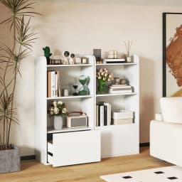GOFLAME Bookcase with Drawer Freestanding Bookshelf w/ 3-Tier Open Shelf White