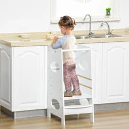 HOMCOM Toddler Step Stool Kids Adjustable Standing Tower with Safety Rail for Kitchen Counter