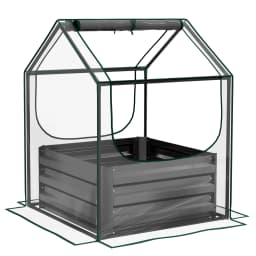 Raised Garden Bed with Greenhouse, Planter Box with Cover, Clear and Dark Grey