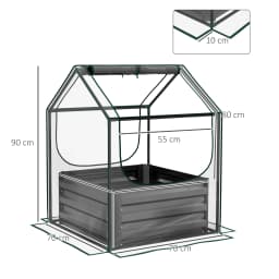 Raised Garden Bed with Greenhouse, Planter Box with Cover, Clear and Dark Grey
