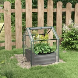 Raised Garden Bed with Greenhouse, Planter Box with Cover, Clear and Dark Grey