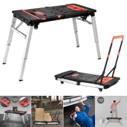 7-in-1 Portable Workbench Folding Sawhorse Work Table w/ 4 Wheels Multifunctional Folding Work Table, Load Capacity 440lbs/200kg