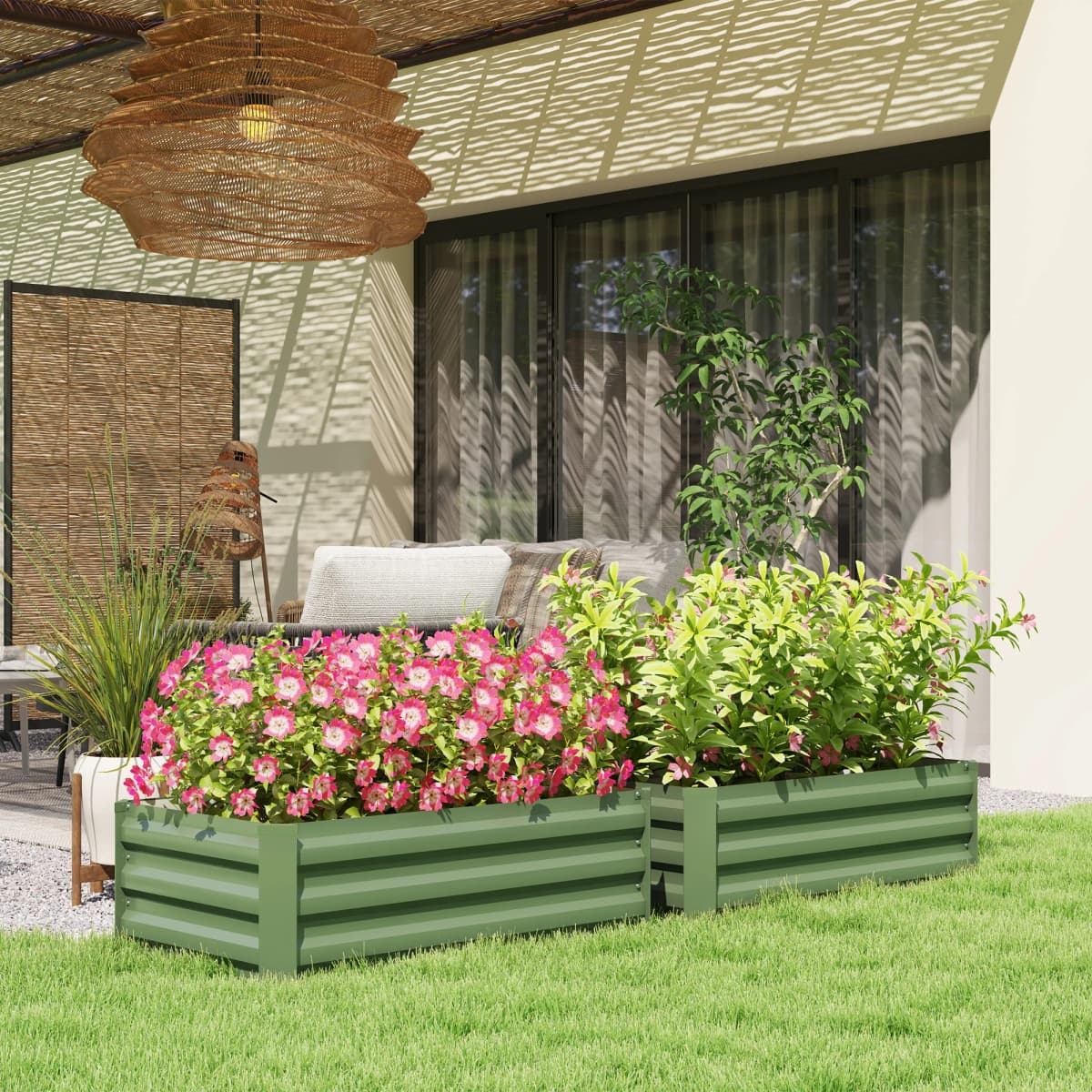 Galvanized Raised Beds for Garden Set of 2, Outdoor Elevated Planter Box, Green