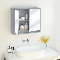 HOMCOM Wall Mounted Mirror Cabinet with Storage Shelf Bathroom Cupboard Grey