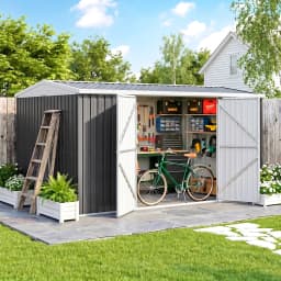 Outdoor Metal Garden Storage Shed W/ Lockable Door for Backyard Patio Lawn Gray