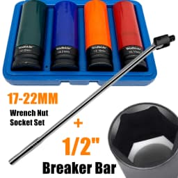 2 Sets Include 24" 600mm Power Breaker Bar Ratchet Wrench + 4Peices 1/2" Drive Wheel Nut Socket Set 17-22mm Heavy Duty