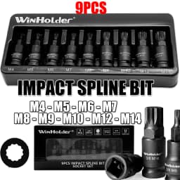 Impact Spline Bit Sockets Set 9pcs 3/8" Drive M4 - M5 - M6 - M7 - M8 - M9 - M10 - M12 - M14 Car Garage Tools Kit CR-V Steel