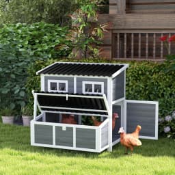 PawHut Wooden Chicken Coop with Nesting Box, Slide-Out Tray, Waterproof Roof, Perches, for 2-4 Chickens, 100 x 86 x 100cm