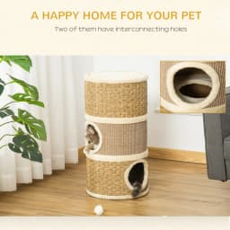 PawHut Cat Scratching Barrel Kitten Tree Climbing Frame Covered with Sisal and Seaweed Rope Cozy Platform Soft Plush