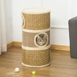 PawHut Cat Scratching Barrel Kitten Tree Climbing Frame Covered with Sisal and Seaweed Rope Cozy Platform Soft Plush