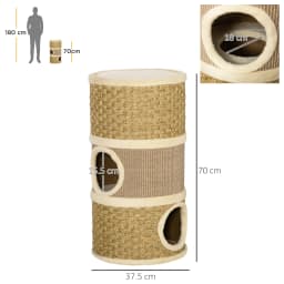 PawHut Cat Scratching Barrel Kitten Tree Climbing Frame Covered with Sisal and Seaweed Rope Cozy Platform Soft Plush