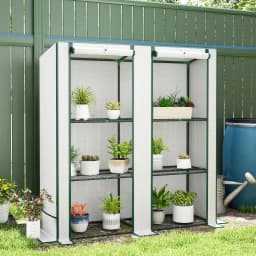 3 Tier Lean-To Mini Greenhouse with Green Hemmed Edging, White