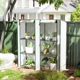 3 Tier Lean-To Mini Greenhouse with Green Hemmed Edging, White