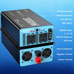 U.K Plug Pure Sine Wave Power Inverter 3000W 6000W DC 12V To AC 240V Solar Panel Car RV Camping LCD Display Remote Control