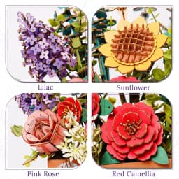 ROKR Flowers 3D Wooden Puzzle Artificial Bouquet Model Kits Wooden Puzzle Construction Kit Women Valentine's Day Birthday