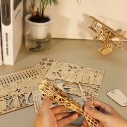 3D Wooden Puzzle Wood DIY Craft Bi-Plane Model Kits Handmade Gifts