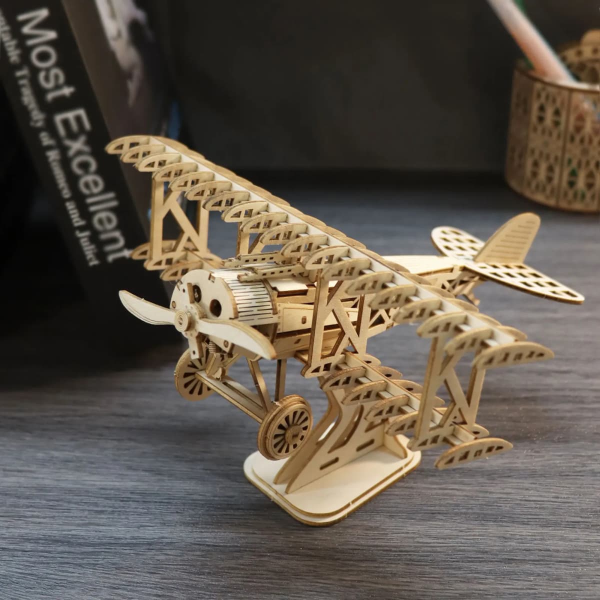 3D Wooden Puzzle Wood DIY Craft Bi-Plane Model Kits Handmade Gifts