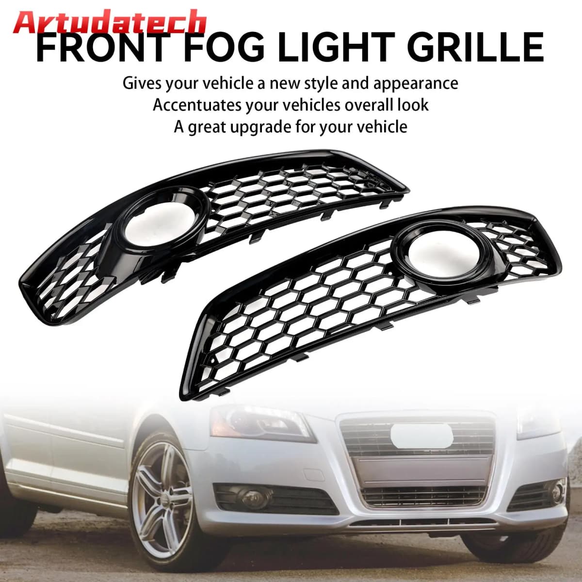 Artudatech Honeycomb Bumper Front Fog Light Grill Grille Cover Fit for for Audi A3 8P 2009-2013