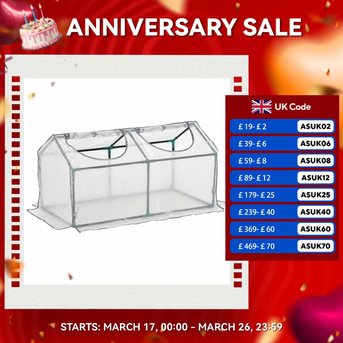 Mini Greenhouse with 2 Windows, Plant Flower Herbs Growing, Pe Cover, White