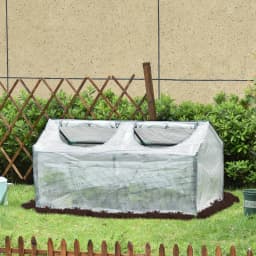 Mini Greenhouse with 2 Windows, Plant Flower Herbs Growing, Pe Cover, White