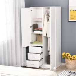 HOMCOM 2-Door Wardrobe w/ Adjustable Shelf 3 Drawers for Bedroom, 180cm, White